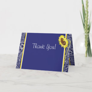 Koninklijk Blauwe en Gele Zonnebloemen Bedankkaart