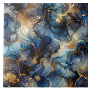 Koninklijk Blauwe en Gouden Alcohol Inkt Tegeltje