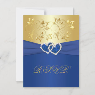 Koninklijk Blauwe en Gouden Bloemrijke Antwoordkaa RSVP Kaartje