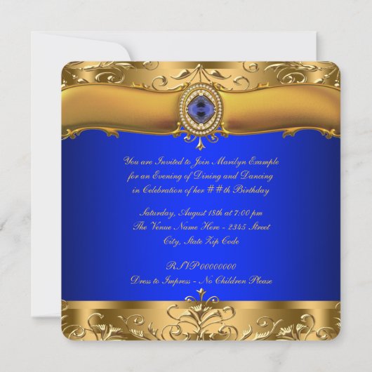 Koninklijk Blauwe en Gouden Feest Kaart (Achterkant)