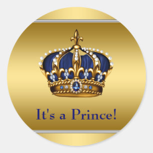 Koninklijk blauwe en gouden koninklijke baby showe ronde sticker