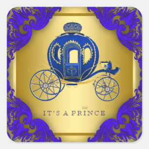 Koninklijk blauwe en gouden prins baby shower vierkante sticker
