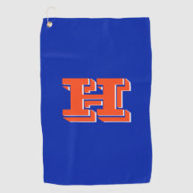 Koninklijk blauwe en oranje golfhanddoek met colle