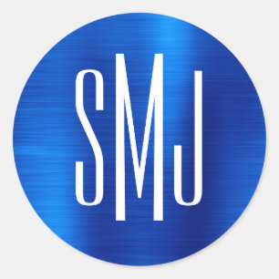 Koninklijk Blauwe Folie Drieletter Monogram Ronde Sticker