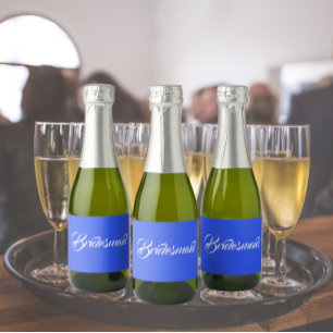 Koninklijk Blauwe Gestileerde Script Trouw Bruidsm Sparkling Wijnetiket
