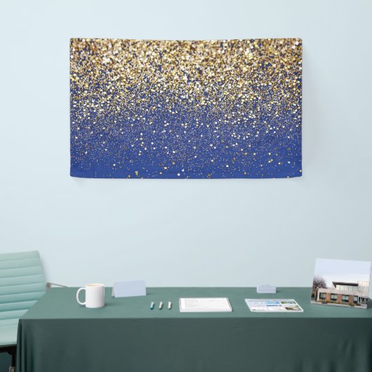 Koninklijk blauwe glitterscherm met gouden stippen spandoek (Beurs)