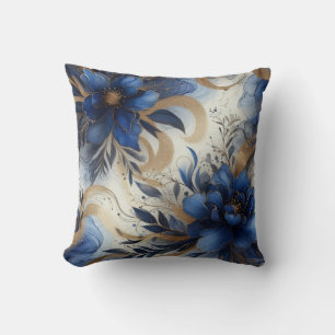 Koninklijk Blauwe + Gouden Alcohol Ink Bloem Kusse Kussen