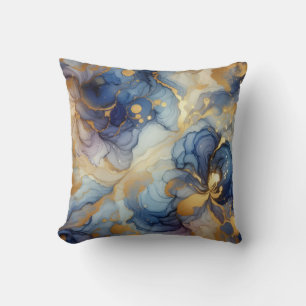 Koninklijk Blauwe + Gouden Alcohol Ink Marmer Worp Kussen