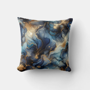Koninklijk Blauwe + Gouden Alcohol Ink Marmeren Wo Kussen