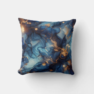Koninklijk Blauwe + Gouden Alcohol Ink Marmeren Wo Kussen
