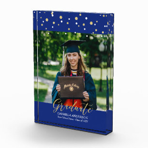 Koninklijk Blauwe & Gouden Confetti Afstudeercadea Fotoblokken