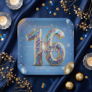 Koninklijk Blauwe Gouden Glitter Schitterende Swee Papieren Bordje
