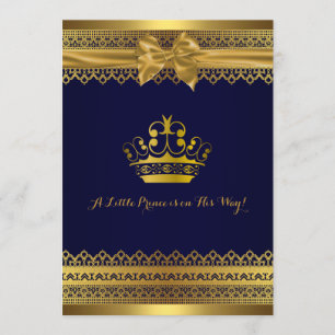 Koninklijk blauwe & gouden kroon baby shower uitno kaart