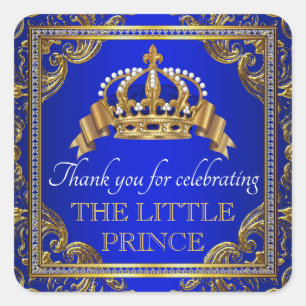 Koninklijk blauwe gouden prins baby shower favor s vierkante sticker