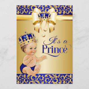 Koninklijk Blauwe & Gouden Prins Baby Shower Kroon Kaart