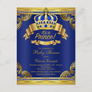 Koninklijk blauwe gouden prins baby shower uitnodi briefkaart