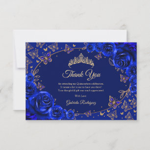 Koninklijk Blauwe Gouden Quinceanera Bedankkaart