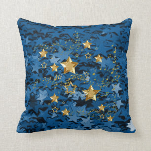 Koninklijk Blauwe & Gouden Sterren Vierkante Worp Kussen