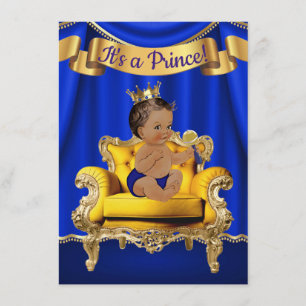 Koninklijk Blauwe Gouden Stoel Baby Shower Uitnodi Kaart