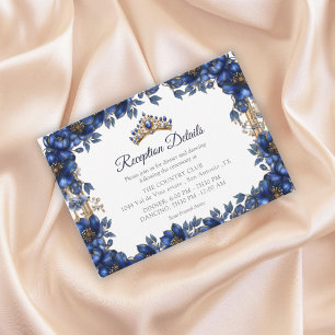 Koninklijk Blauwe Gouden Tiara Bloemige Quinceañer Informatiekaartje