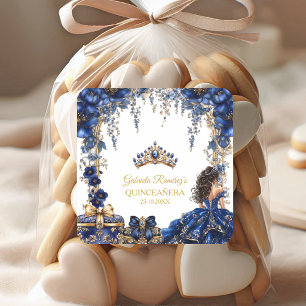 Koninklijk Blauwe Gouden Tiara Bloemrijke Quinceañ Vierkante Sticker