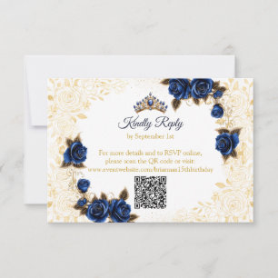 Koninklijk Blauwe Gouden Tiara Vlinders Quinceañer RSVP Kaartje
