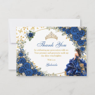 Koninklijk Blauwe Gouden Vlinder Quinceañera Bedankkaart