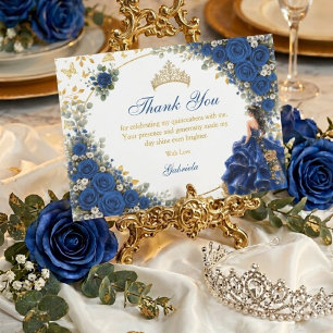 Koninklijk Blauwe Gouden Vlinder Quinceañera  Bedankkaart