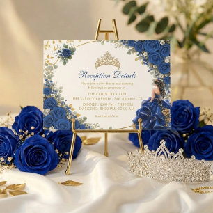 Koninklijk Blauwe Gouden Vlinder Quinceañera  Informatiekaartje