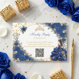 Koninklijk Blauwe Gouden Vlinder Quinceañera RSVP Kaartje