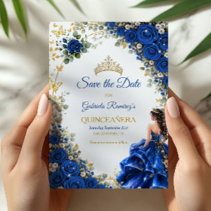 Koninklijk Blauwe Gouden Vlinder Quinceañera  Save The Date