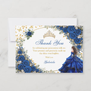 Koninklijk Blauwe Gouden Vlinders Quinceañera Bedankkaart