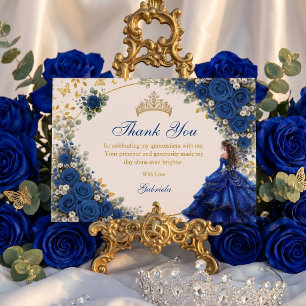 Koninklijk Blauwe Gouden Vlinders Quinceañera Bedankkaart