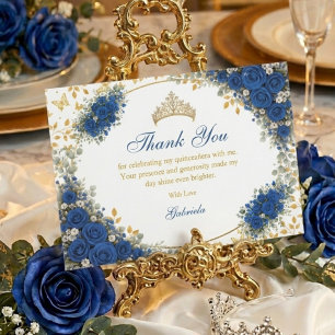 Koninklijk Blauwe Gouden Vlinders Quinceañera Bedankkaart