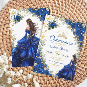Koninklijk Blauwe Gouden Vlinders Quinceañera Kaart
