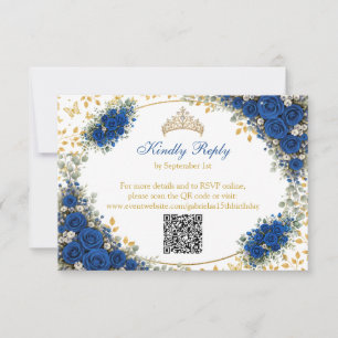 Koninklijk Blauwe Gouden Vlinders Quinceañera RSVP Kaartje