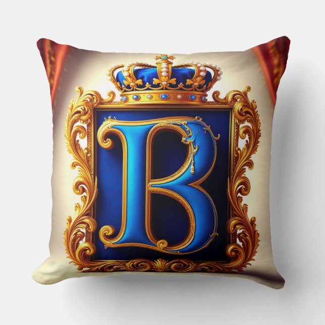 Koninklijk Blauwe Letter B Monogram Kussen (Voorkant)