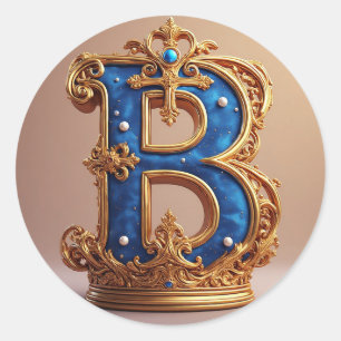 Koninklijk Blauwe Letter B Monogram Ronde Sticker