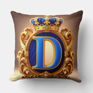 Koninklijk Blauwe Letter D Monogram Kussen