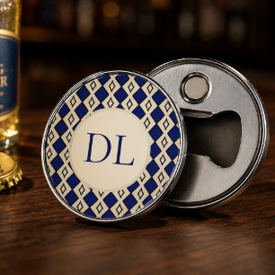 Koninklijk Blauwe Monogram Button Flesopener