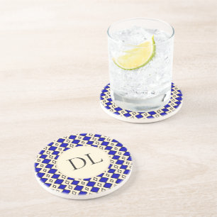 Koninklijk Blauwe Monogram Zandsteen Onderzetter