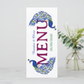 Koninklijk Blauwe Pauw Trouw Menu (Staand voorkant)