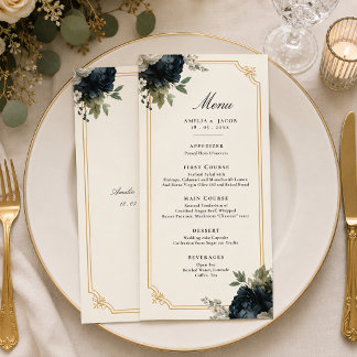 Koninklijk Blauwe Pioen Trouw met Gouden Frame Det Menu