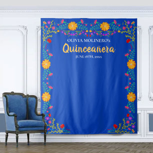 Koninklijk Blauwe Quinceanera Fotohokje Achtergron Wandkleed