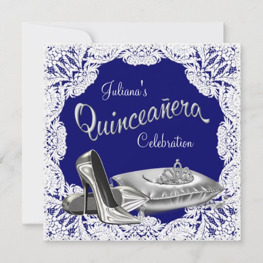 Koninklijk Blauwe Quinceanera Kaart (Voorkant)
