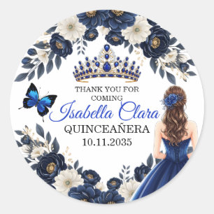 Koninklijk blauwe Quinceañera vlinder favor sticke Ronde Sticker