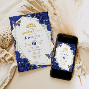 Koninklijk Blauwe Quinceañera Vlinders Mis Quince Kaart