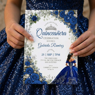 Koninklijk Blauwe Quinceañera Zilveren Vlinders Kaart