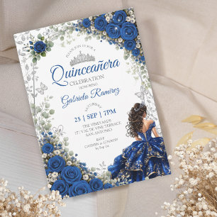 Koninklijk Blauwe Quinceañera Zilveren Vlinders Kaart