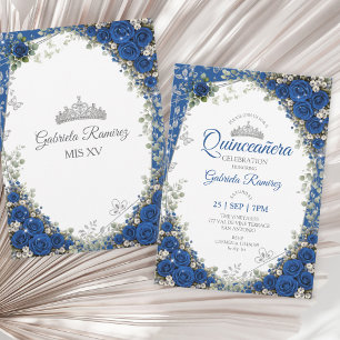 Koninklijk Blauwe Quinceañera Zilveren Vlinders Kaart
